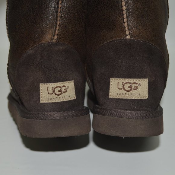 UGG Classic Tall Bomber Brown Leather Fur Lined - Picture 8 of 13
